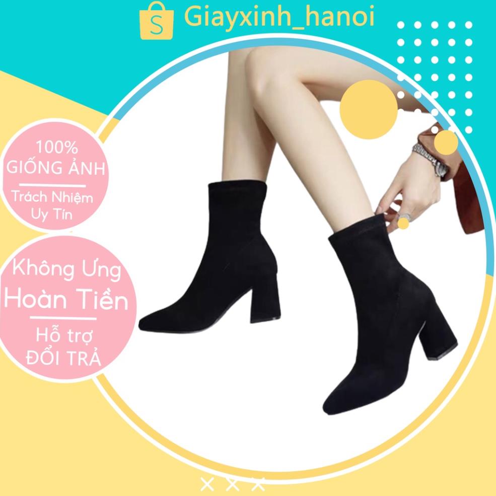 Giày Boot Nữ Da Lộn Cao Cấp Hot Trend, Bốt nữ cổ cao gót vuông 7cm HÀNG SIÊU HOT - KÈM ẢNH THẬT 📱