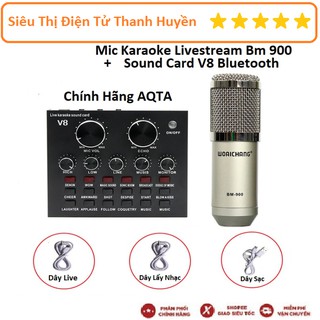 Soundcard V8 AQTA Chính Hãng Có Bluetooth + Mic Karaoke Livetream BM 900 Cao Cấp, Có AutoTune Chuẩn Phòng Thu