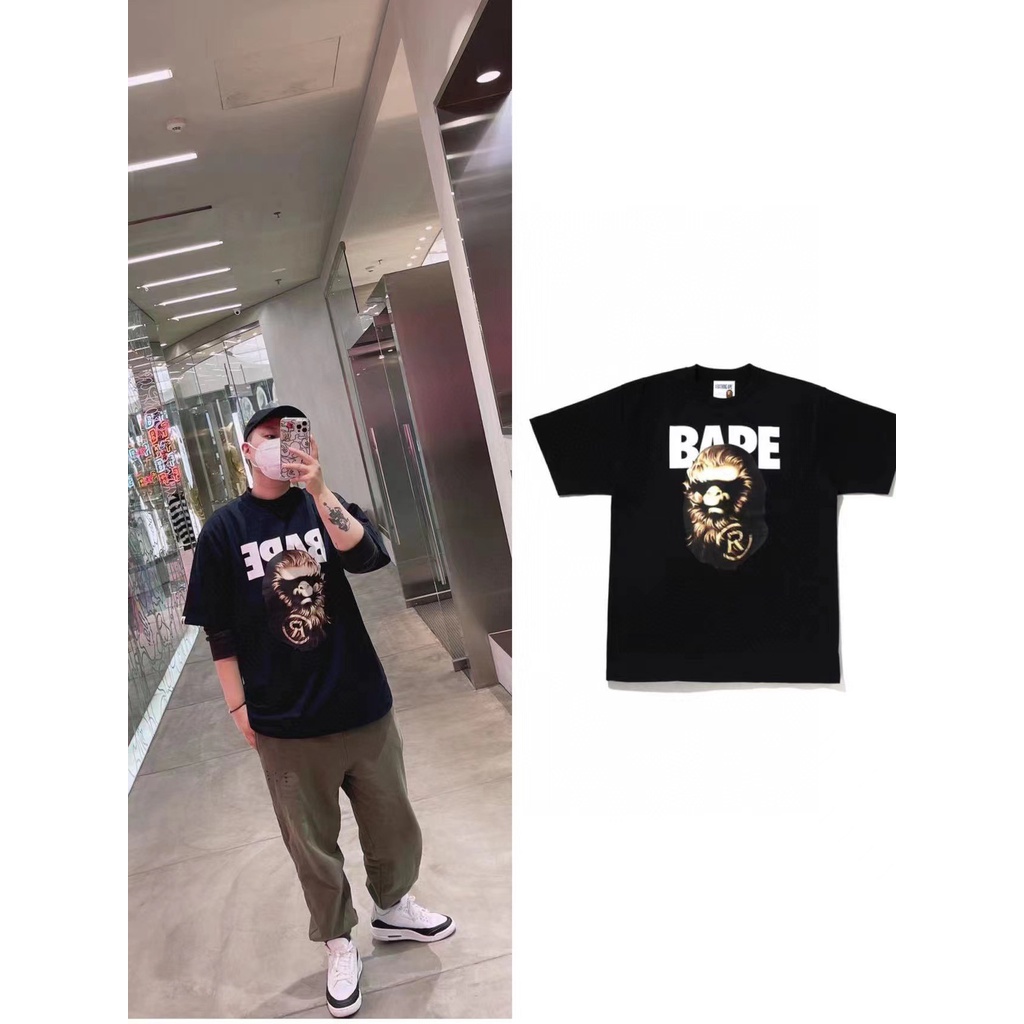 Áo Thun Cotton Tay Ngắn Dáng Rộng In Chữ BAPE Thời Trang Mùa Hè 2023 Cho Nam