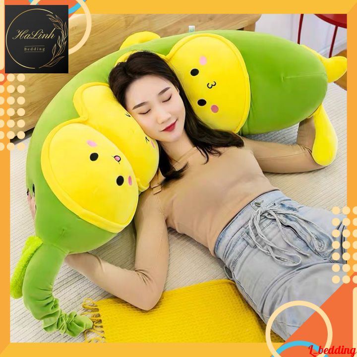 Gối ôm, Gấu bông hình Đậu Hà Lan chất bông cao cấp mềm mại, loại xịn giúp ngủ ngon, thư giãn