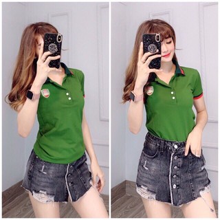 Áo thun nữ cổ trụ viền bo tay