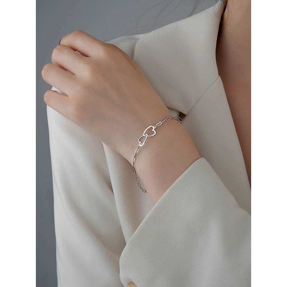 Vòng tay bạc ý 925 trái tim dây xích lắc tay nam nữ