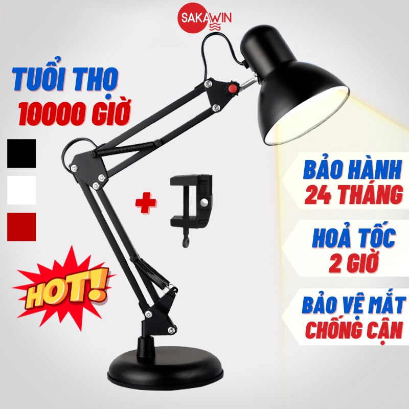 Đèn học kẹp bàn học tập làm việc Sakawin Bóng led chống cận bảo vệ thị lực Bảo hành 24 tháng Phù hợp mọi loại bàn