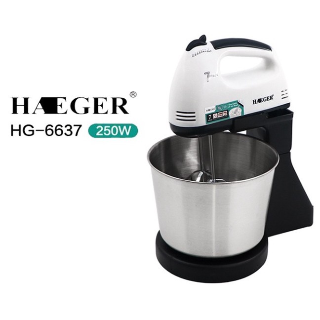 Máy Đánh Trứng Trộn Bột Cầm Tay và Để Bàn HAEGER HG-6637 - 7 Tốc Độ