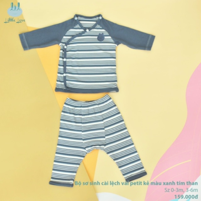 Lil - bộ cài lệch dài sơ sinh petit kẻ màu