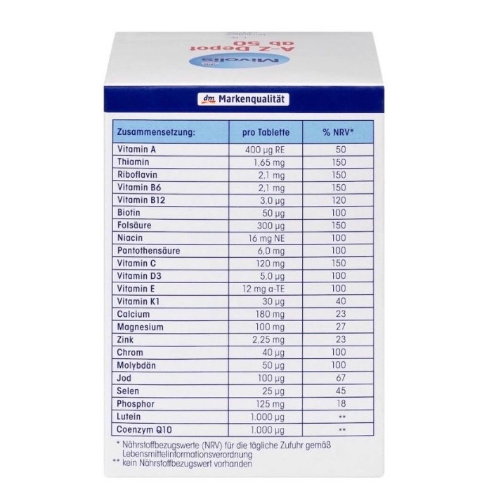 Vitamin, khoáng chất tổng hợp Mivolis A-Z Komplett hộp 100 viên trên 50 tuổi - Shop Viloet
