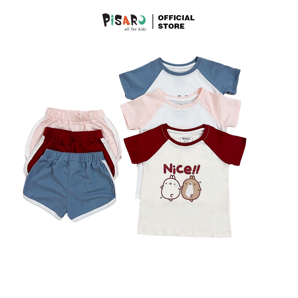 Bộ quần áo trẻ em ngắn tay PISARO Kids 8tháng-7tuổi vải Cotton Hàn Quốc kiểu dáng Vintage mềm mịn thấm hút mồ hôi