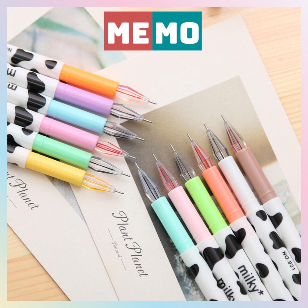 Bút bi milky MEMO nhiều màu sắc, mực gel ngòi 0.38mm