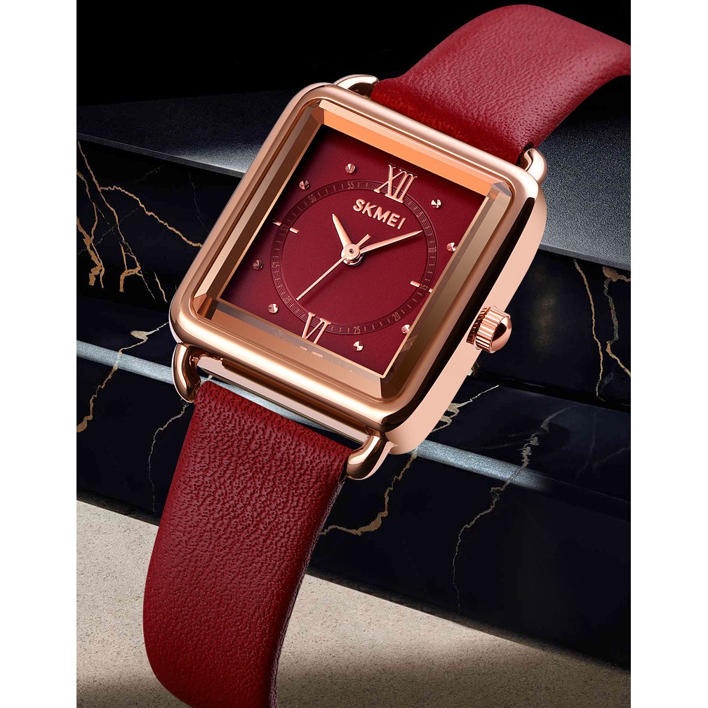 Đồng hồ kim thời trang nữ Skmei 1702 mặt vuông dây da cao cấp | BigBuy360 - bigbuy360.vn