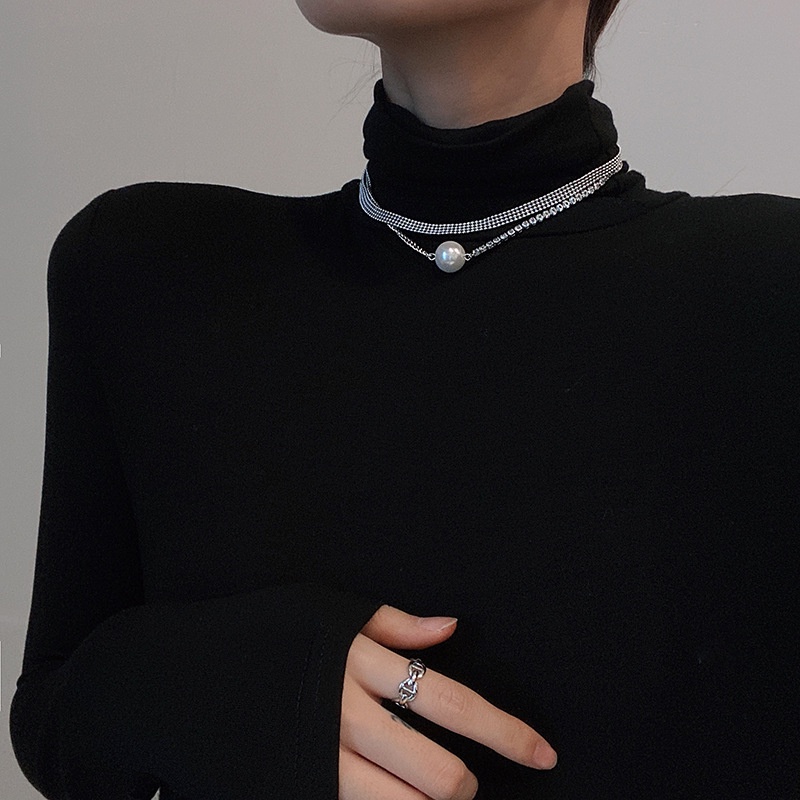 Vòng cổ Hai Lớp Đính Ngọc Trai Và Đá Phong Cách retro Sang Trọng Cho Nữ