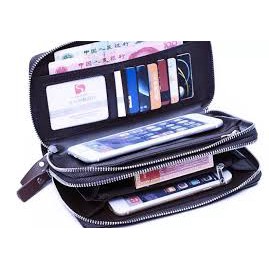 Ví cầm tay, bóp cầm tay, ví đựng thẻ card BODI nam nữ da bò cao cấp  2 ngăn khóa BA04 KT:21x13x4cm