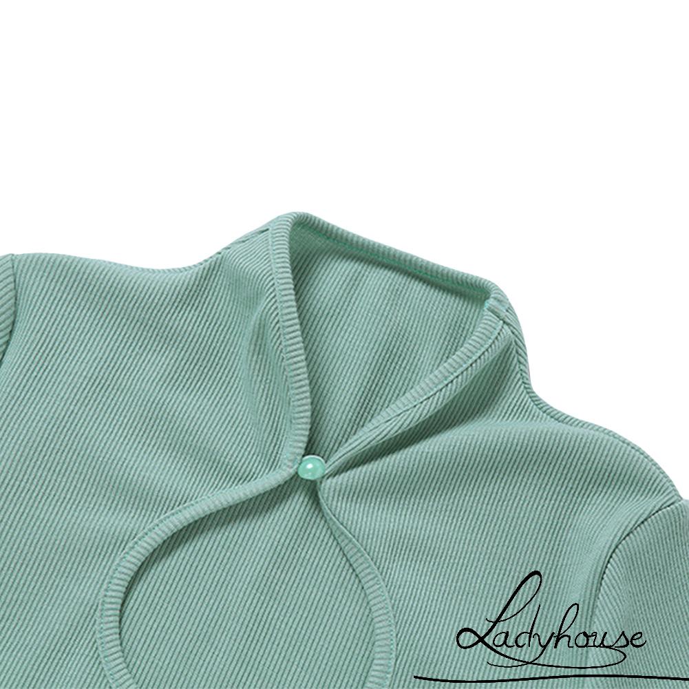 LD-Women´s Short Sleeve Top, Round Neck Hollow Out Solid Color Exposed Navel T-Shirt