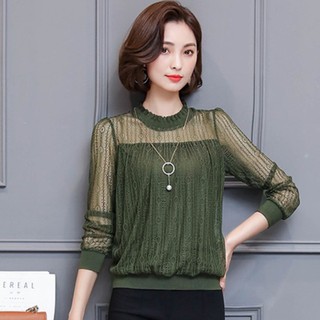 Áo ren lót nhung nữ thu đông thiết kế sang trọng phong cách Korea