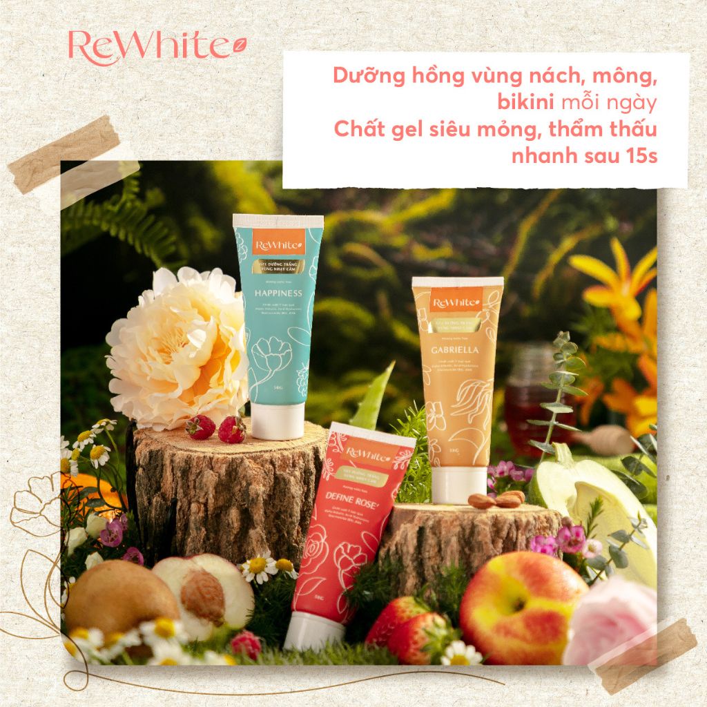 Gel dưỡng trắng mờ thâm Rewhitez giảm mờ thâm nách đầu gối mông mụn làm hồng vùng kín nhũ hoa- 50G tuýp vàng- Hello Sun