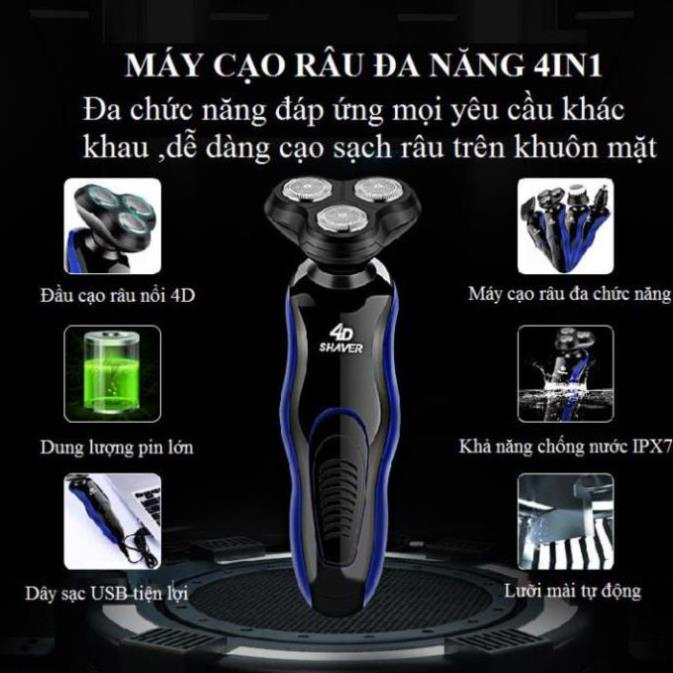 Máy Cạo Râu [HÀNG SHOP] Đa Năng 4 in1 cạo râu ,cắt tóc, massage mặt, tỉa lông mũi , Máy Cạo Râu, 6D Shaver – Lưỡi Dao Tự