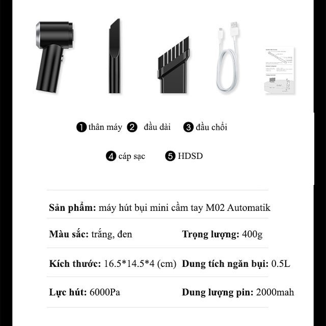 Máy Hút Bụi Mini Cầm Tay Không Dây HELLOLEIBOO 9000PA Sạc Nhanh TYPE - C Có Đèn LED cho Ô Tô, Xe Hơi, Gia Đình MHB04