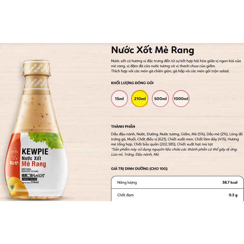 FLASH SALE - Nước xốt mè rang Kewpie - CHAI 210 ML