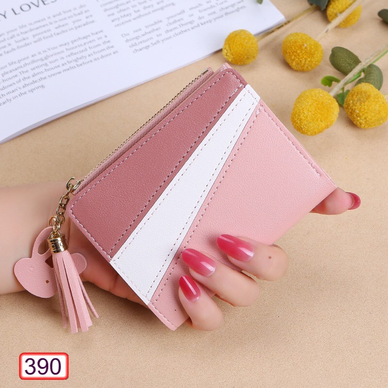 [Mã 44FASHIONSALE1 giảm 10K đơn 50K]VÍ NỮ NGẮN MINI CẦM TAY CAO CẤP SỌC 3 MÀU KHÓA TUA V390 THỜI TRANG