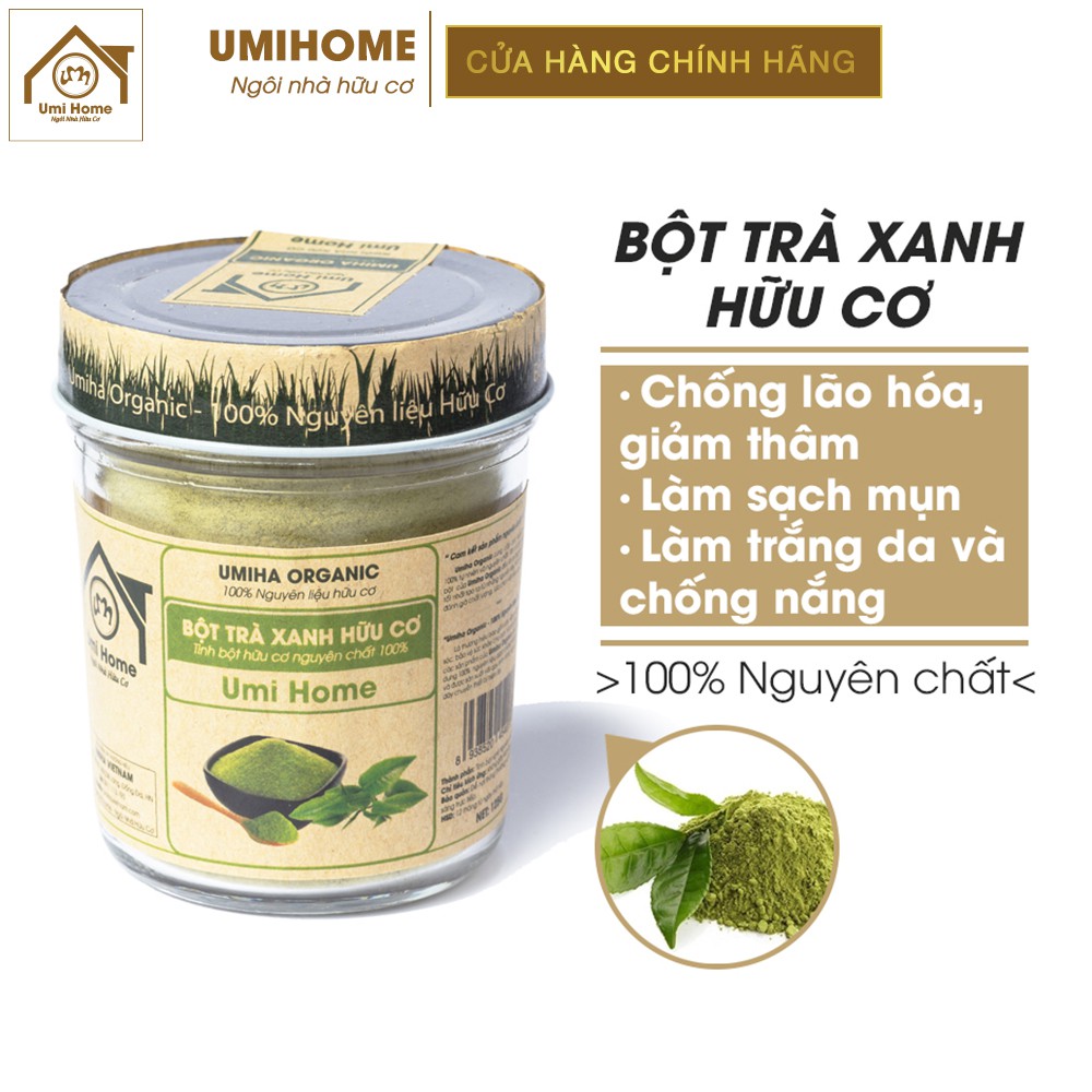 Bột Trà Xanh đắp mặt nạ hữu cơ UMIHOME 135g nguyên chất - Giúp trắng da, sạch mụn thâm, ngừa lão hóa, mờ nếp nhăn