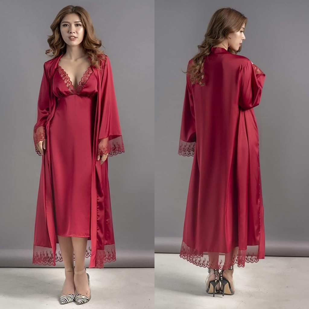 Áo choàng lụa dáng dài qua gối phối ren mặc nhà sang trọng ĐỦ MÀU ĐỦ SIZE | BigBuy360 - bigbuy360.vn