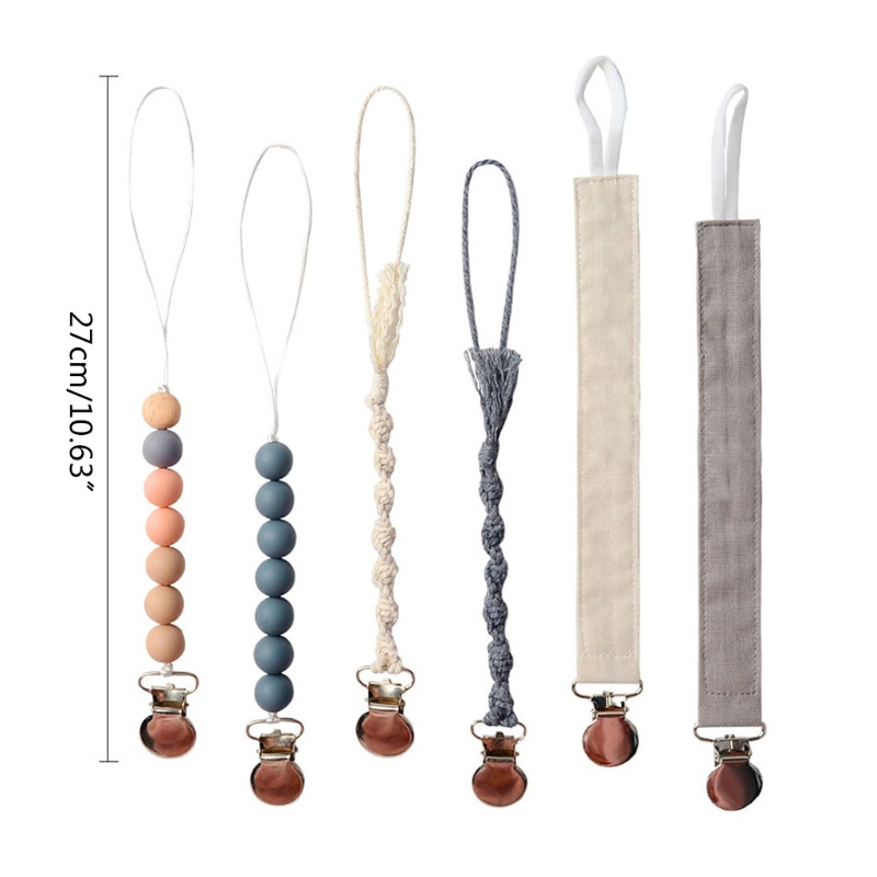 Set 6 Phụ Kiện Kẹp Núm Ti Giả Bằng Silicon Dệt Thủ Công Dạng Chuỗi Hạt Tự Làm Giá Đỡ Núm Vú Giả