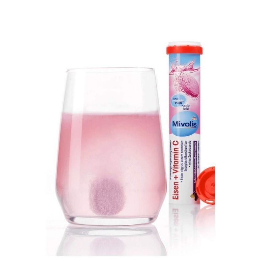 Viên Sủi Sắt Và Vitamin C Eisen Mivolis Đức hộp 20 viên hương trái cây tăng sức đề kháng, Ngăn ngừa thiếu máu