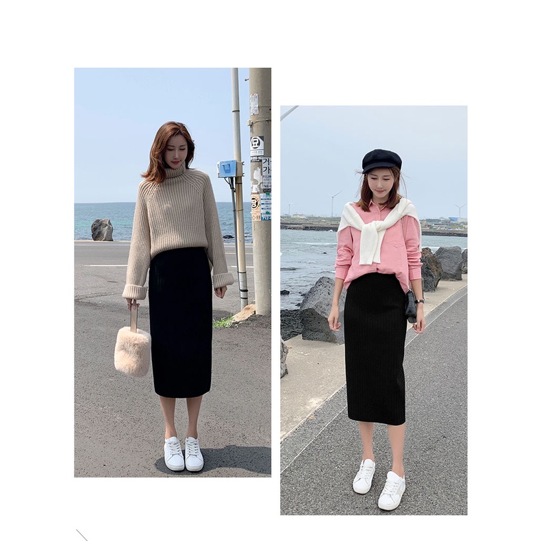 Chân váy len bút chì dáng dài phong cách hàn quốc có xẻ tà sau | BigBuy360 - bigbuy360.vn