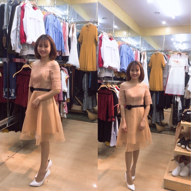 Váy ren xoè trễ vai ảnh thật