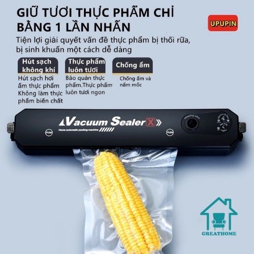 Máy Hút Chân Không Thực Phẩm Vacuum Sealer, Hút Chân Không Bảo Quản Thực Phẩm Tặng Kèm 10 Túi Hút