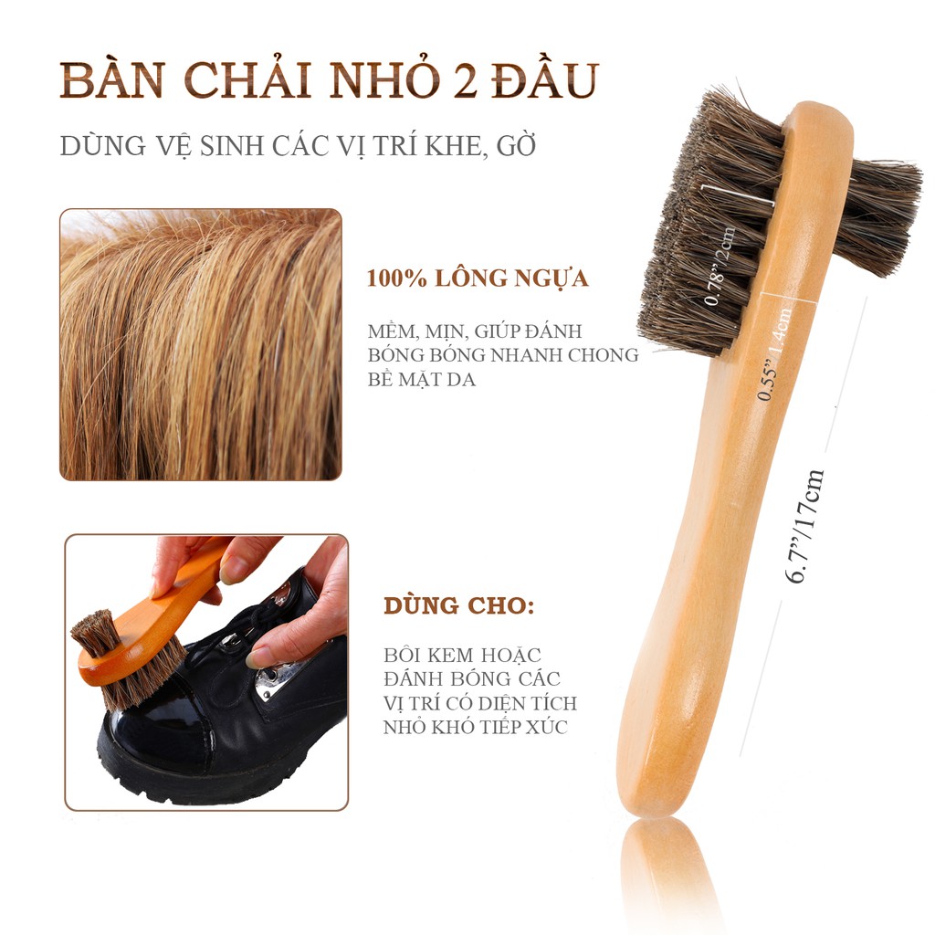 Bàn chải lông ngựa đánh giày 2 đầu