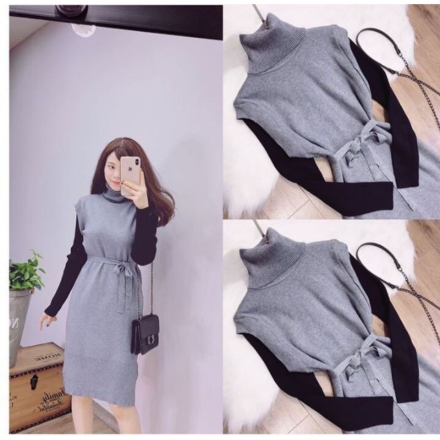 VÁY LEN CAO CẤP PHỐI MÀU_ĐẦM LEN SUÔNG DÀY ĐẸP_VÁY LEN SUÔNG PHỐI TAY | BigBuy360 - bigbuy360.vn