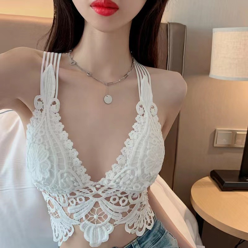 Áo Lót Tam Giác Cúp Ngực Khoét Chữ V Khoét Sâu Lưng Trung Thêu Họa Tiết Gợi Cảm