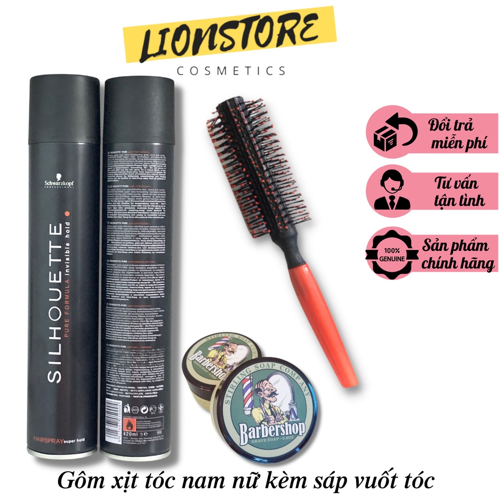 Gôm xịt tóc silhouette 420ml kèm sáp vuốt tóc barbershop tặng lược tròn