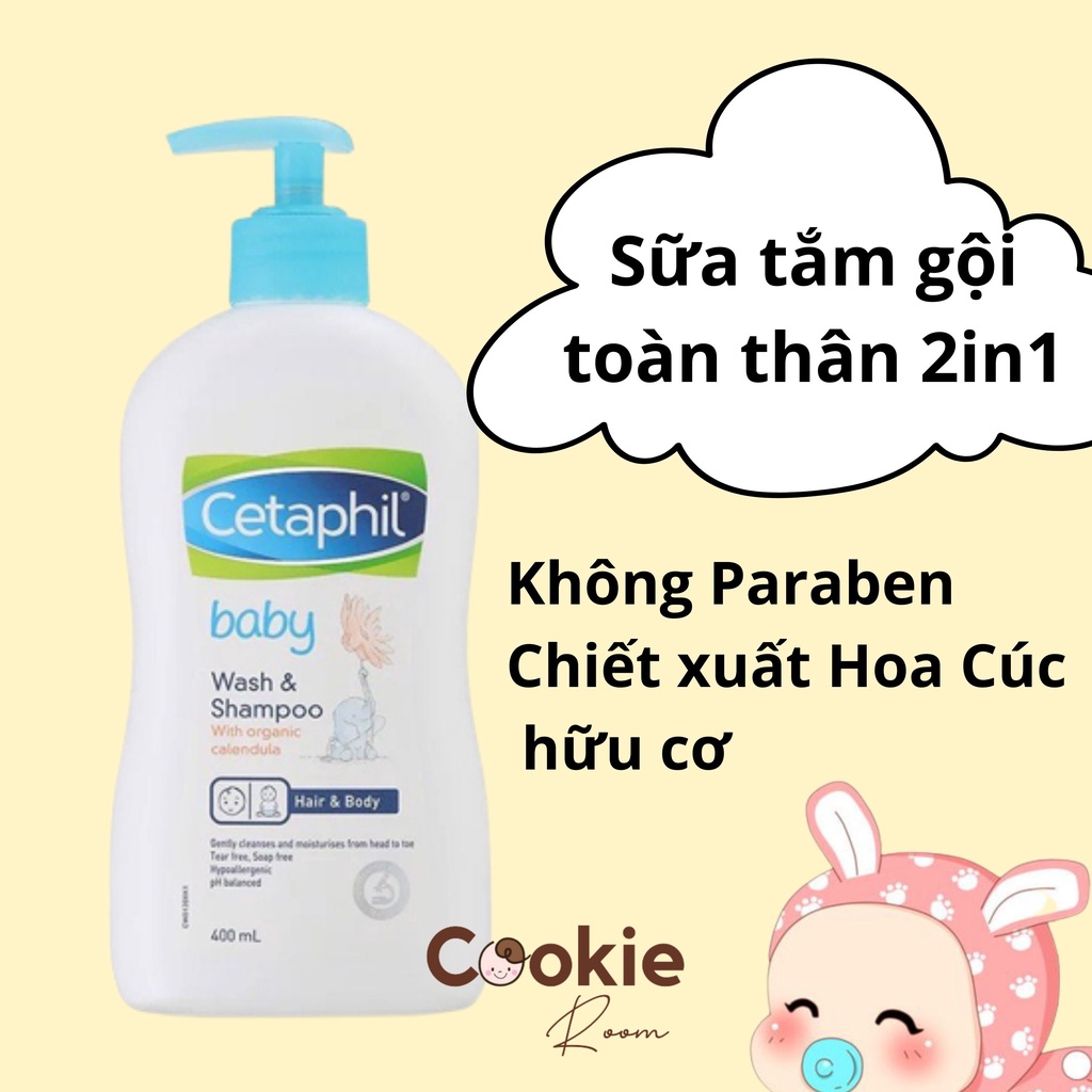 Sữa tắm gội toàn thân Cetaphil Baby chiết xuất hoa cúc hữu cơ , dung tích 400ml chính hãng