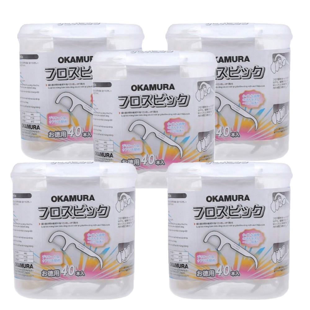 Okamura- Combo 5 Bịch/Hộp Tăm Cung Chỉ Nha khoa 40 Cây