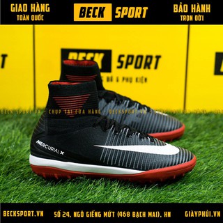 Giày Bóng Đá Mercurial SuperFly Đen Vạch Trắng Đế Đỏ Cao Cổ TF