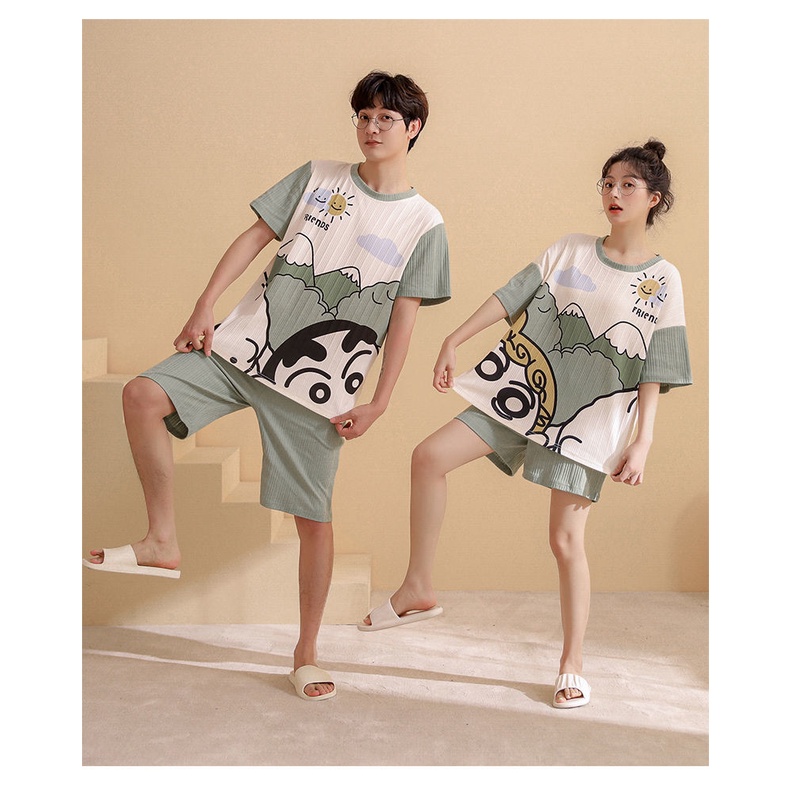 Bộ Đồ Ngủ Tay Ngắn Chất Liệu Mỏng Nhẹ In Họa Tiết Hoạt Hình Phong Cách Hàn Quốc Thời Trang Mùa Hè Cho Nam Và Nữ