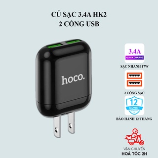 Củ sạc IP 3.4A Hoco HK2 có 2 cổng USB, hỗ trợ sạc cùng lúc 2 thiết bị