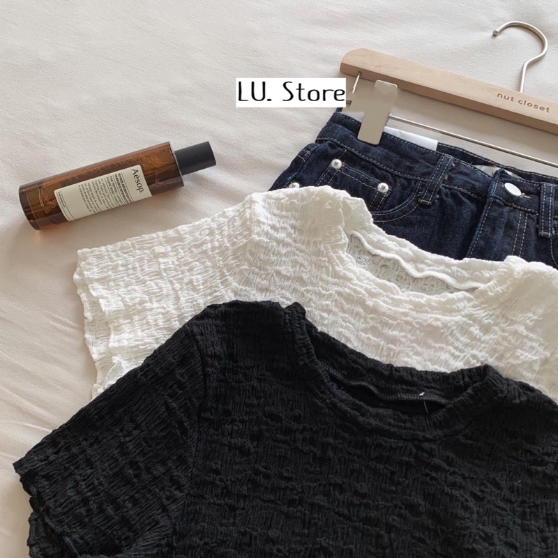 Thun crop oversize  nhăn viền bèo 01 | BigBuy360 - bigbuy360.vn