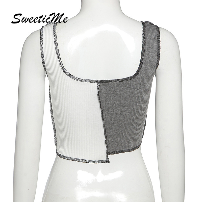 Áo Hai Dây Phối Màu Tương Phản Ôm Dáng Gợi Cảm Hàng Mới Màu Xám Và Trắng Cho Nữ | BigBuy360 - bigbuy360.vn