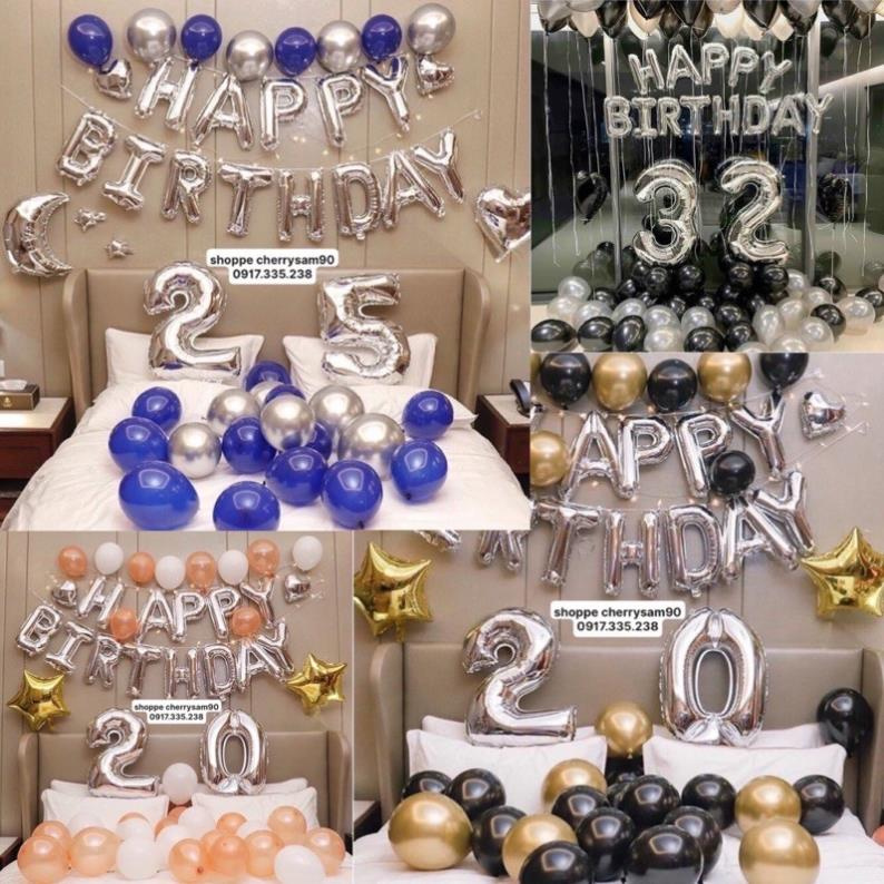 Set Phối 40 Bóng  HAPPYBIRTHDAY Sao bóng số Tuổi theo yêu cầu