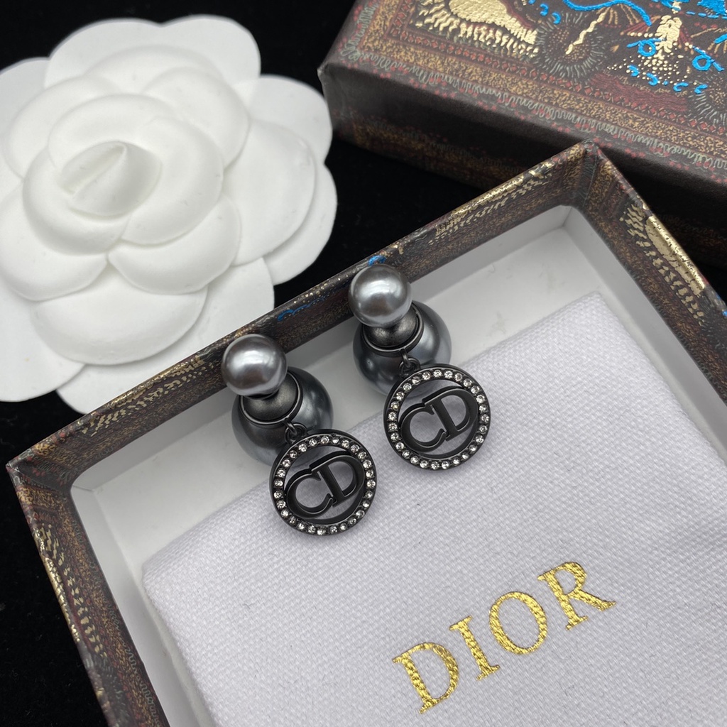 Bông tai đính đen Dior dành cho nữ Hoa tai ngọc trai khuyên tai