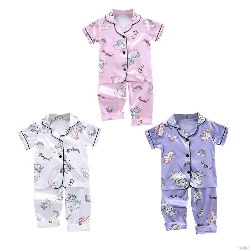 Bộ Đồ Ngủ Pijama Ngắn Tay Vải Lụa Satin Cho Bé Từ 1-6 Tuổi