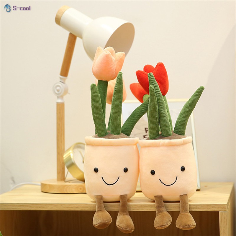 Chậu Hoa Tulip Nhồi Bông Trang Trí Phòng Cho Bé