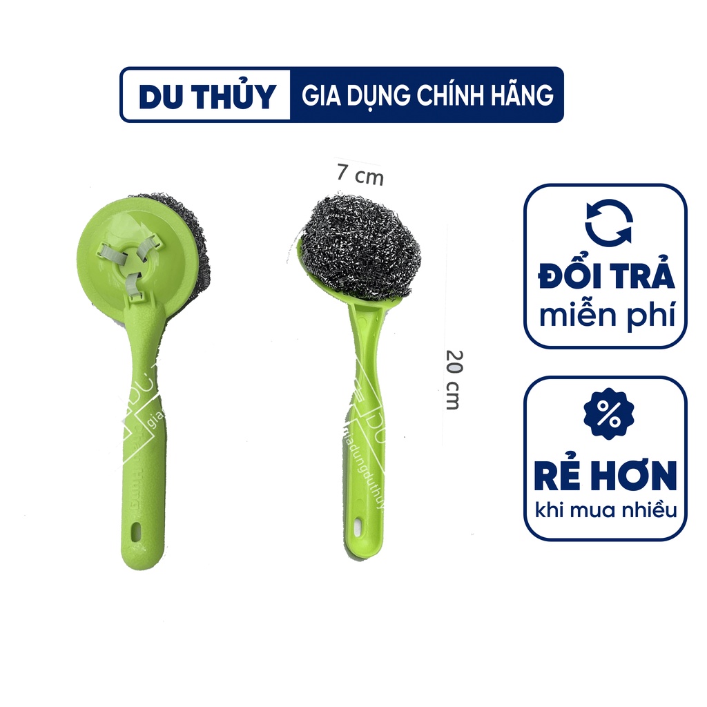 Dụng cụ chà rửa nồi, chảo, cước rửa chén có cán cầm, dài 20cm, đường kính 7cm thiết kế thông minh tại gia dụng Du Thủy