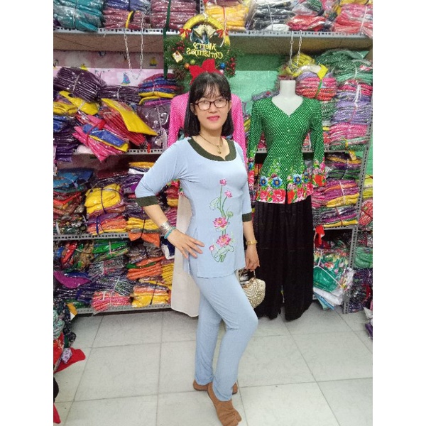 Set bộ đi chùa  thêu 2 mặt