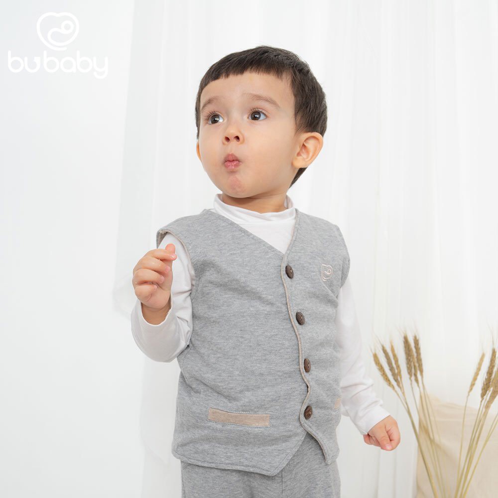 [CHÍNH HÃNG] Set gile cúc giữa kèm áo cổ lọ trắng cotton sợi tre cao cấp BU