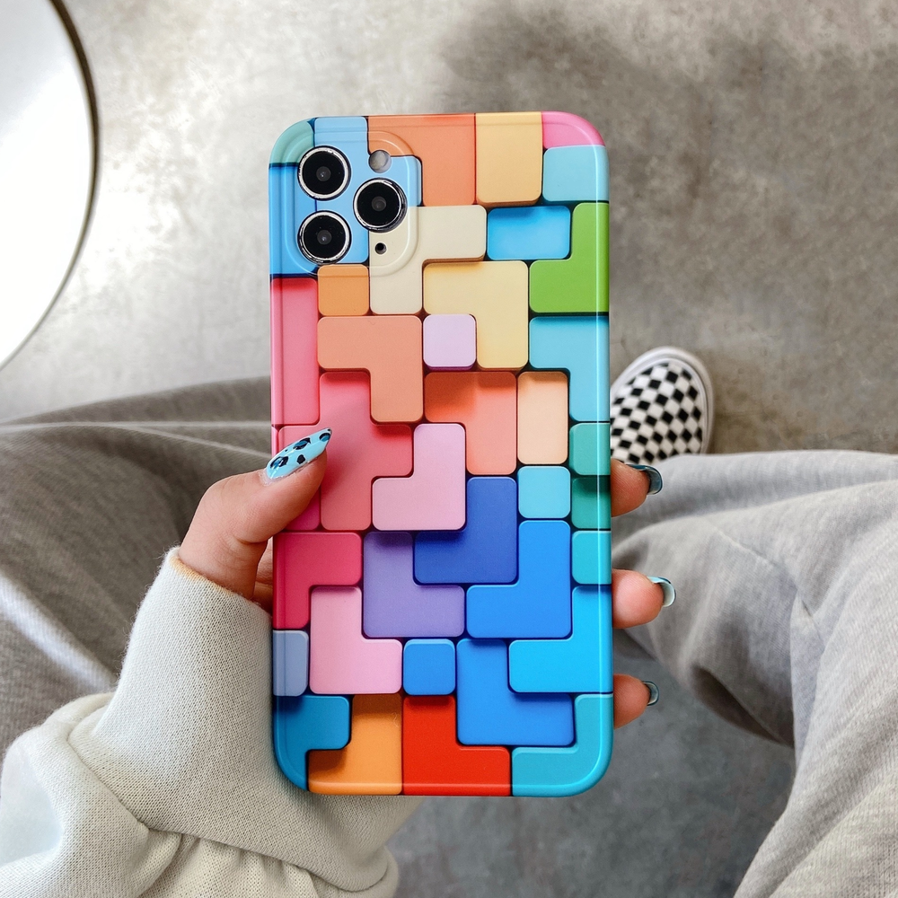 Ốp điện thoại IMD mềm chống sốc họa tiết trò chơi Geometric Tetris cho IPhone 12 11 Pro Max X Xs Max XR 7 8