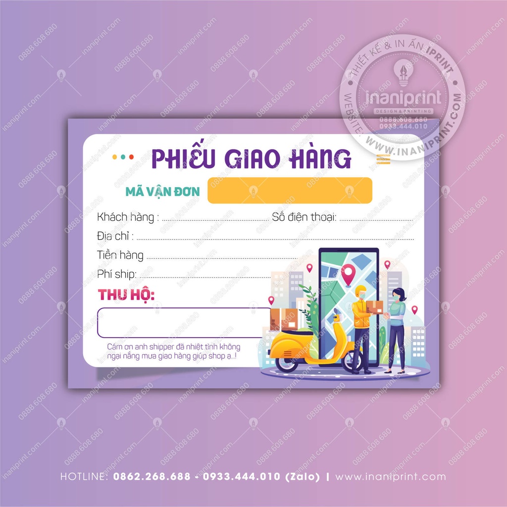 Phiếu Ship Hàng Giá Rẻ Không Keo, Phiếu Giao Hàng, Phiếu Ghi Mã Vận Đơn Giao Hàng Tím - Size : 14.5x10.5cm