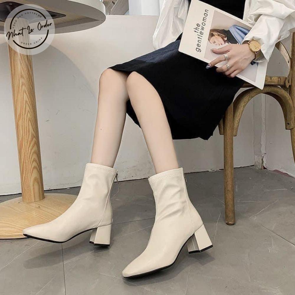 Giày bổt nữ cổ ngắn⚡Free Ship⚡Boot nữ cao cổ, cực ôm chân có khóa kéo sau